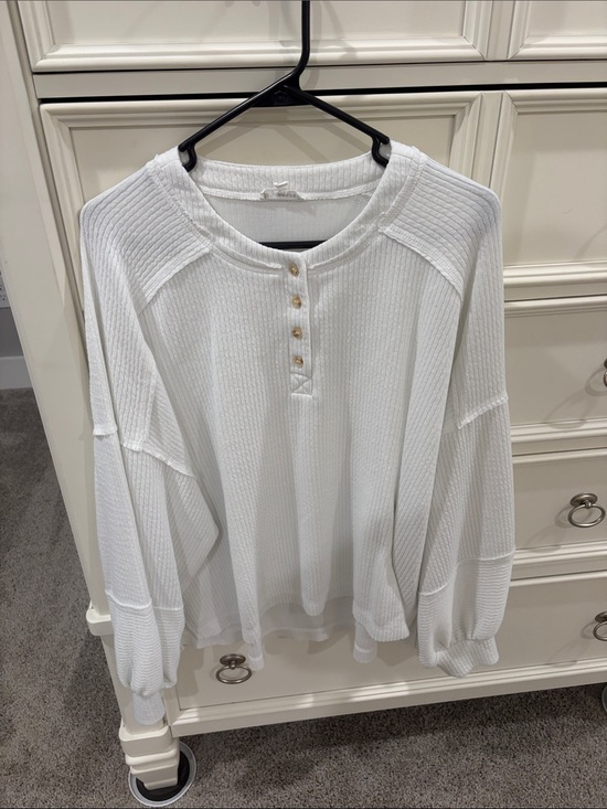 Blu Pepper Tops - Blu Pepper White Waffle-Knit Henley Sweatshirt